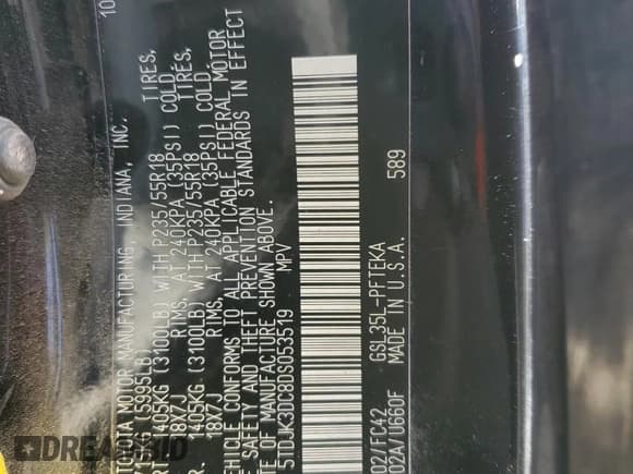 ✅ 2013 Toyota Sienna LE • VIN: 5TDJK3DC8DS053519 • Лот: 86544555. Опубликован ранее на Copart с пробегом 214 498 миль. Бесплатный доступ к архиву аукционных продаж из США и подробный отчёт об истории автомобиля на DreamBid. Изображение 14.