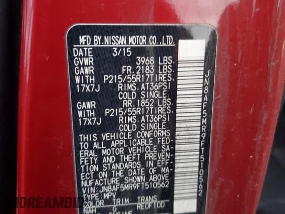 ✅ 2015 Nissan Juke SV • VIN: JN8AF5MR9FT510562 • Lot: 93573515. Listed on Copart with 219,151 mi. Free auction sales archive from the USA and detailed vehicle history report at DreamBid. Image 12.