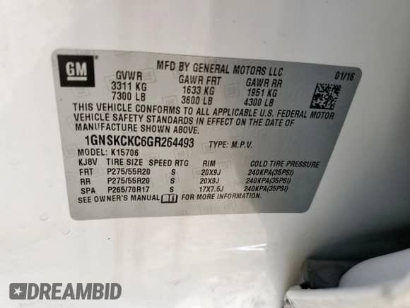 2016 Chevrolet Tahoe LTZ с VIN 1GNSKCKC6GR264493, выставлен на аукционе Copart как лот 84283015 с пробегом 142 412 миль миль и Списание • Salvage title. История ставок и продаж доступна на DreamBid. Изображение 13.