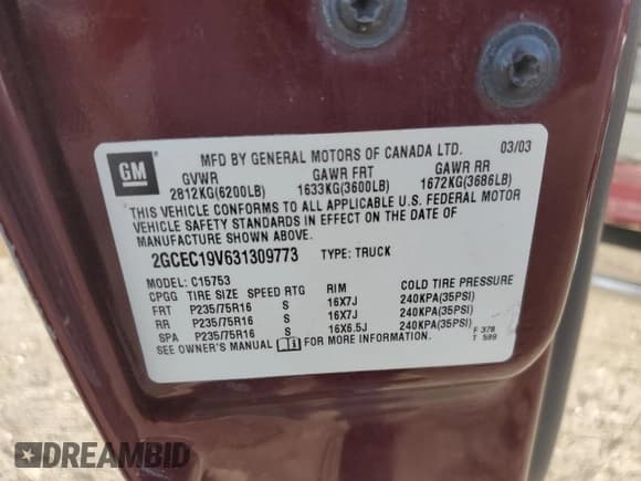 ✅ 2003 Chevrolet Silverado 1500 • VIN: 2GCEC19V631309773 • Лот: 78714584. Опубликован ранее на Copart с пробегом 192 864 миль. Бесплатный доступ к архиву аукционных продаж из США и подробный отчёт об истории автомобиля на DreamBid. Изображение 14.