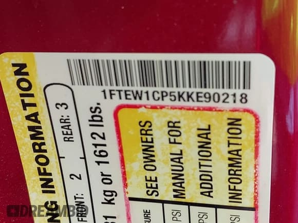 ✅ 2019 Ford F-150 XL • VIN: 1FTEW1CP5KKE90218 • Лот: 42519856. Опубликован ранее на IAAI с пробегом 147 442 миль. Бесплатный доступ к архиву аукционных продаж из США и подробный отчёт об истории автомобиля на DreamBid. Изображение 9.