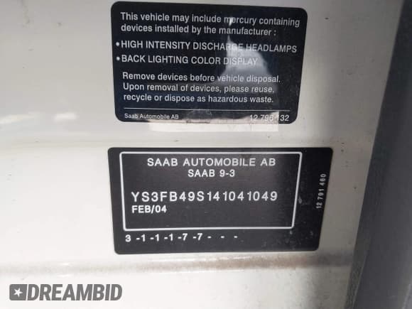 ✅ 2004 Saab 9-3 Linear • VIN: YS3FB49S141041049 • Lot: 41840769. Wystawiony na IAAI z przebiegiem 81 321 mil. Bezpłatny archiwum sprzedaży aukcyjnych z USA i szczegółowy raport historii pojazdu na DreamBid. Zdjęcie 9.