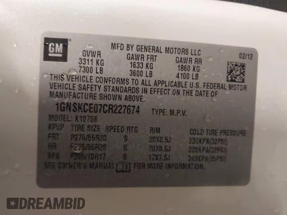 ✅ 2012 Chevrolet Tahoe LTZ • VIN: 1GNSKCE07CR227674 • Lot: 42166732. Listed on IAAI with 204,171 mi. Free auction sales archive from the USA and detailed vehicle history report at DreamBid. Image 9.