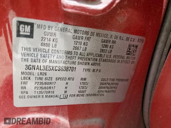 ✅ 2012 Chevrolet Captiva Sport LT • VIN: 3GNAL3E5XCS638701 • Lot: 61391175. Wystawiony na Copart z przebiegiem 105 584 mil. Bezpłatny archiwum sprzedaży aukcyjnych z USA i szczegółowy raport historii pojazdu na DreamBid. Zdjęcie 14.