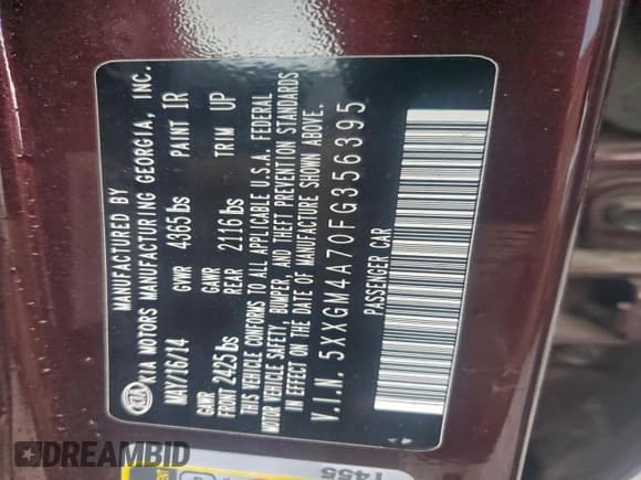 ✅ 2015 Kia Optima LX • VIN: 5XXGM4A70FG356395 • Lot: 94770535. Wystawiony na Copart z przebiegiem 109 664 mil. Bezpłatny archiwum sprzedaży aukcyjnych z USA i szczegółowy raport historii pojazdu na DreamBid. Zdjęcie 12.