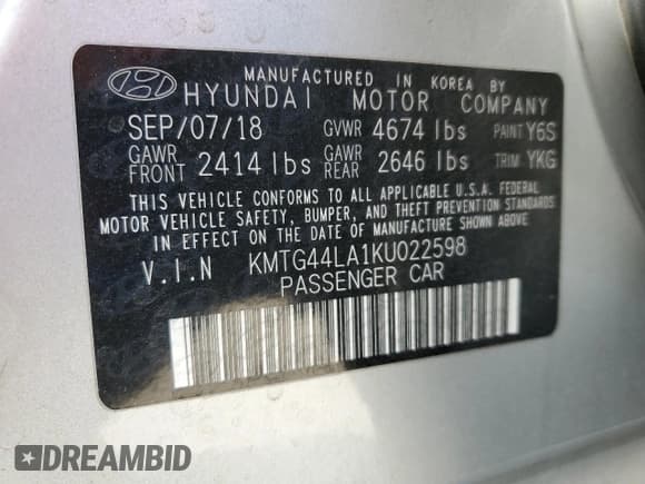 ✅ 2019 Genesis G70 Advanced • VIN: KMTG44LA1KU022598 • Lot: 92378765. Listed on Copart with 63,658 mi. Free auction sales archive from the USA and detailed vehicle history report at DreamBid. Image 12.