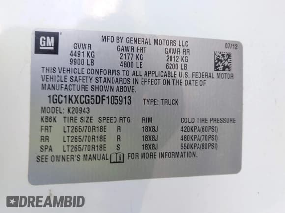 ✅ 2013 Chevrolet Silverado 2500HD LT • VIN: 1GC1KXCG5DF105913 • Lot: 41680856. Listed on IAAI with 190,114 mi. Free auction sales archive from the USA and detailed vehicle history report at DreamBid. Image 9.