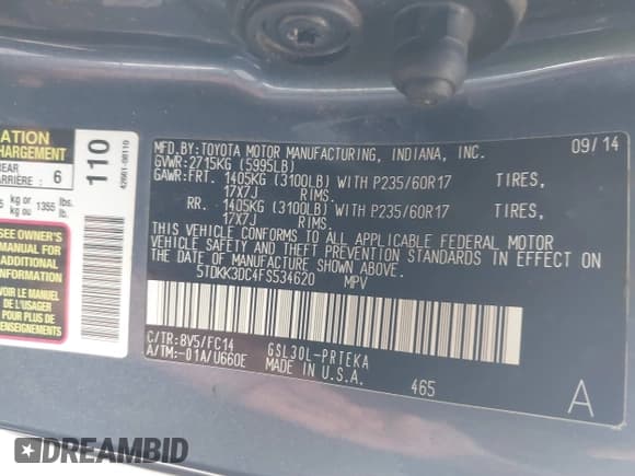 ✅ 2015 Toyota Sienna LE AAS • VIN: 5TDKK3DC4FS534620 • Lot: 41321583. Listed on IAAI with 220,058 mi. Free auction sales archive from the USA and detailed vehicle history report at DreamBid. Image 9.