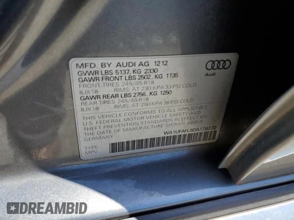 ✅ 2013 Audi allroad A4 Premium Plus • VIN: WA1UFAFL9DA176272 • Lot: 59500234. Listed on Copart with 138,832 mi. Free auction sales archive from the USA and detailed vehicle history report at DreamBid. Image 12.