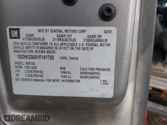 ✅ 2001 Chevrolet Silverado 2500HD LS • VIN: 1GCHK23U81F141792 • Лот: 41220878. Опубликован ранее на IAAI с пробегом 178 278 миль. Бесплатный доступ к архиву аукционных продаж из США и подробный отчёт об истории автомобиля на DreamBid. Изображение 9.