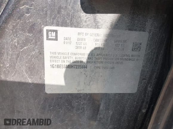 ✅ 2017 Chevrolet Cruze LT • VIN: 1G1BE5SM8H7228444 • Лот: 42378880. Опубликован ранее на IAAI с пробегом 127 251 миль. Бесплатный доступ к архиву аукционных продаж из США и подробный отчёт об истории автомобиля на DreamBid. Изображение 9.