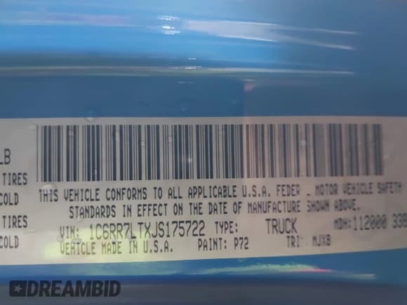 ✅ 2018 Ram 1500 Big Horn • VIN: 1C6RR7LTXJS175722 • Lot: 41265014. Listed on IAAI with 71,250 mi. Free auction sales archive from the USA and detailed vehicle history report at DreamBid. Image 9.