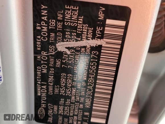 2017 Hyundai Tucson Night Edition with VIN KM8J3CA28HU565173, listed as a Copart auction lot 65820185 with 105,833 mi miles and Clean title. Bid and sale history available at DreamBid. Image 13.