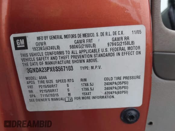 ✅ 2006 Chevrolet HHR LT • VIN: 3GNDA23PX6S567103 • Lot: 41383991. Listed on IAAI with 220,339 mi. Free auction sales archive from the USA and detailed vehicle history report at DreamBid. Image 9.