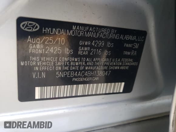 ✅ 2011 Hyundai Sonata GLS • VIN: 5NPEB4AC4BH138047 • Lot: 71629284. Listed on Copart with 142,880 mi. Free auction sales archive from the USA and detailed vehicle history report at DreamBid. Image 14.