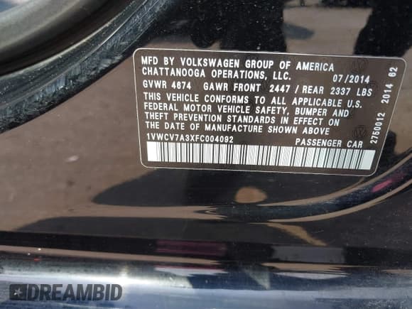 ✅ 2015 Volkswagen Passat SEL Premium • VIN: 1VWCV7A3XFC004092 • Лот: 42411778. Опубликован ранее на IAAI с пробегом 286 891 миль. Бесплатный доступ к архиву аукционных продаж из США и подробный отчёт об истории автомобиля на DreamBid. Изображение 9.