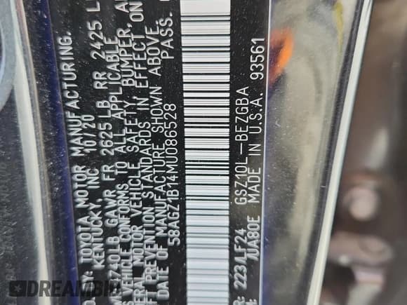 ✅ 2021 Lexus ES 350 F Sport • VIN: 58AGZ1B14MU086528 • Lot: 68688205. Wystawiony na Copart z przebiegiem 55 240 mil. Bezpłatny archiwum sprzedaży aukcyjnych z USA i szczegółowy raport historii pojazdu na DreamBid. Zdjęcie 12.