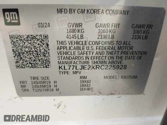 2024 Chevrolet Trax 2RS с VIN KL77LJE2XRC225928, выставлен на аукционе IAAI как лот 43103873 с пробегом 15 252 миль миль и . История ставок и продаж доступна на DreamBid. Изображение 9.