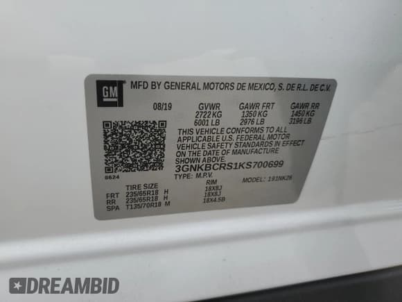 ✅ 2019 Chevrolet Blazer • VIN: 3GNKBCRS1KS700699 • Lot: 82593125. Listed on Copart with 54,013 mi. Free auction sales archive from the USA and detailed vehicle history report at DreamBid. Image 14.