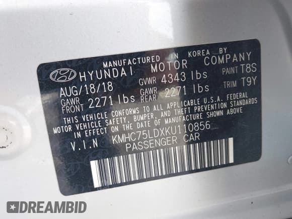 ✅ 2019 Hyundai Ioniq Limited • VIN: KMHC75LDXKU110856 • Lot: 41820385. Wystawiony na IAAI z przebiegiem 47 187 mil. Bezpłatny archiwum sprzedaży aukcyjnych z USA i szczegółowy raport historii pojazdu na DreamBid. Zdjęcie 9.