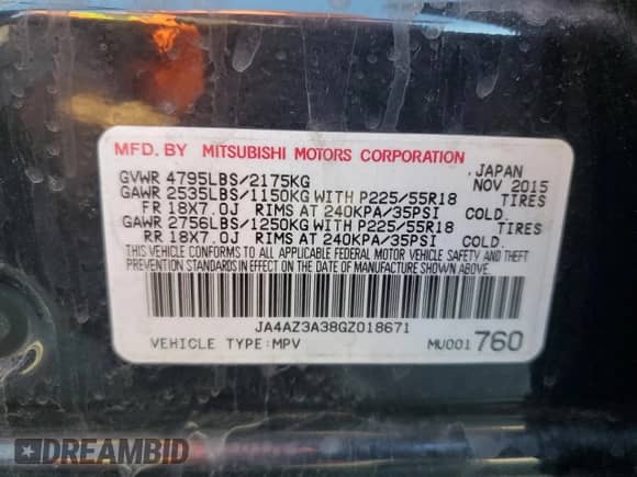 2016 Mitsubishi Outlander SE с VIN JA4AZ3A38GZ018671, выставлен на аукционе Copart как лот 84036575 с пробегом 171 073 миль миль и Списание • Salvage title. История ставок и продаж доступна на DreamBid. Изображение 13.