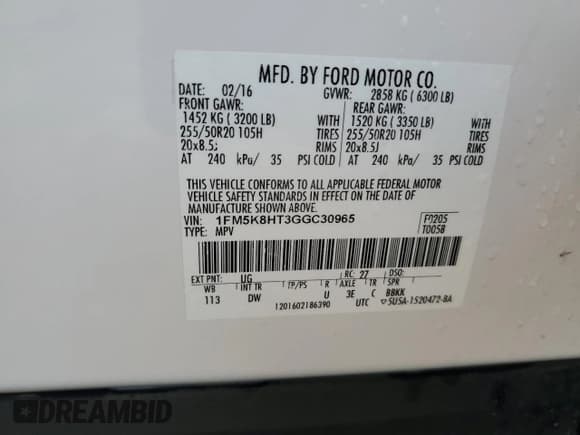 ✅ 2016 Ford Explorer Platinum • VIN: 1FM5K8HT3GGC30965 • Lot: 58735995. Listed on Copart with 105,703 mi. Free auction sales archive from the USA and detailed vehicle history report at DreamBid. Image 13.