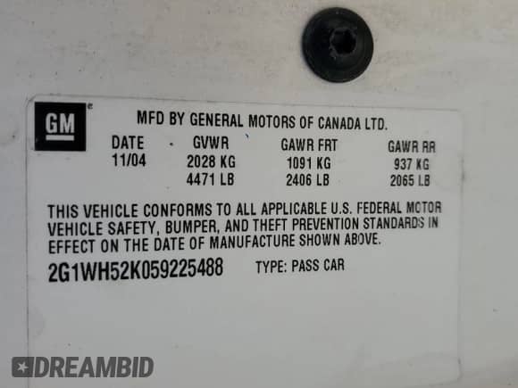 2005 Chevrolet Impala LS с VIN 2G1WH52K059225488, выставлен на аукционе Copart как лот 65395694 с пробегом 172 336 миль миль и Чистый • Clean title. История ставок и продаж доступна на DreamBid. Изображение 13.