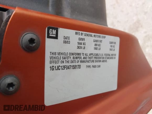 ✅ 2004 Chevrolet Cavalier • VIN: 1G1JC12F047158170 • Lot: 43059616. Listed on IAAI with 146,170 mi. Free auction sales archive from the USA and detailed vehicle history report at DreamBid. Image 9.