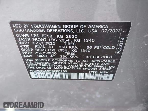 ✅ 2023 Volkswagen Atlas SE • VIN: 1V2HE2CA3PC200253 • Lot: 41384253. Wystawiony na IAAI z przebiegiem 49 845 mil. Bezpłatny archiwum sprzedaży aukcyjnych z USA i szczegółowy raport historii pojazdu na DreamBid. Zdjęcie 9.