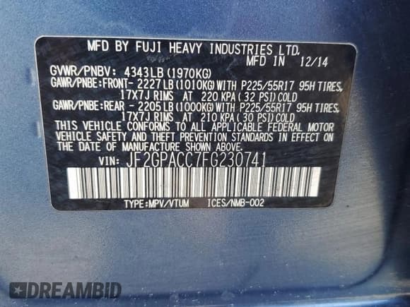 ✅ 2015 Subaru Crosstrek Premium • VIN: JF2GPACC7FG230741 • Lot: 86254885. Listed on Copart with Not provided. Free auction sales archive from the USA and detailed vehicle history report at DreamBid. Image 12.