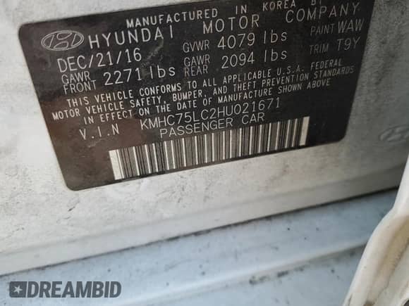 2017 Hyundai Ioniq SEL с VIN KMHC75LC2HU021671, выставлен на аукционе Copart как лот 66614574 с пробегом 221 110 миль миль и Чистый • Clean title. История ставок и продаж доступна на DreamBid. Изображение 12.