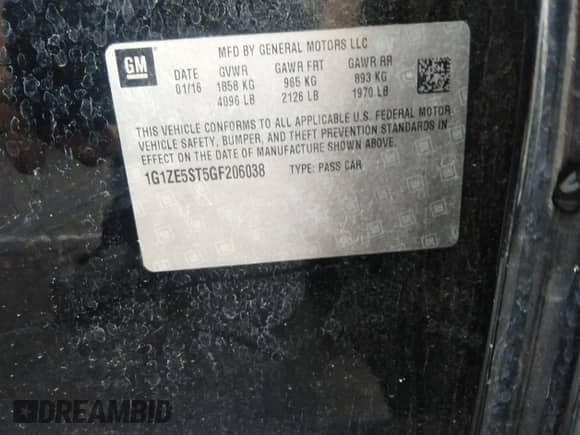 ✅ 2016 Chevrolet Malibu LT • VIN: 1G1ZE5ST5GF206038 • Lot: 43520765. Listed on IAAI with 131,344 mi miles. Access the free auction sales archive from the USA and view a detailed vehicle history report at DreamBid. Image 9.