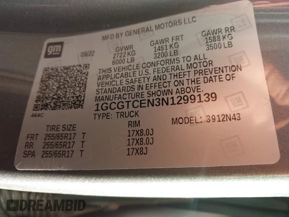 ✅ 2022 Chevrolet Colorado 4WD LT • VIN: 1GCGTCEN3N1299139 • Lot: 43575873. Listed on IAAI with 42,841 mi. Free auction sales archive from the USA and detailed vehicle history report at DreamBid. Image 9.