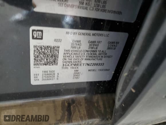 ✅ 2022 Chevrolet Silverado 1500 • VIN: 1GCPWEET7NZ209333 • Lot: 53984575. Listed on Copart with 22,705 mi. Free auction sales archive from the USA and detailed vehicle history report at DreamBid. Image 12.