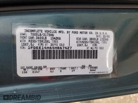 ✅ 1995 Ford Econoline Cargo • VIN: 1FDEE14H6SHB67427 • Лот: 65525895. Опубликован ранее на Copart с пробегом 123 793 миль. Бесплатный доступ к архиву аукционных продаж из США и подробный отчёт об истории автомобиля на DreamBid. Изображение 13.