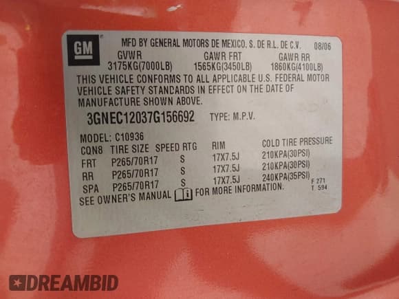 ✅ 2007 Chevrolet Avalanche LTZ • VIN: 3GNEC12037G156692 • Lot: 42654718. Listed on IAAI with 261,918 mi. Free auction sales archive from the USA and detailed vehicle history report at DreamBid. Image 9.