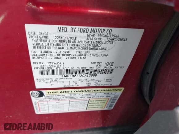 ✅ 2007 Ford Freestyle SEL • VIN: 1FMDK02117GA13998 • Лот: 43689212. Опубликован ранее на IAAI с пробегом Не указан. Бесплатный доступ к архиву аукционных продаж из США и подробный отчёт об истории автомобиля на DreamBid. Изображение 9.