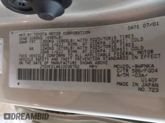 ✅ 2001 Toyota Highlander • VIN: JTEHF21A610036762 • Lot: 43724178. Wystawiony na IAAI z przebiegiem 131 330 mil. Bezpłatny archiwum sprzedaży aukcyjnych z USA i szczegółowy raport historii pojazdu na DreamBid. Zdjęcie 9.