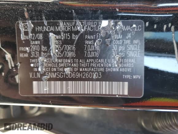 2009 Hyundai Santa Fe GLS с VIN 5NMSG13D69H260103, выставлен на аукционе Copart как лот 71262784 с пробегом 137 331 миль миль и Чистый • Clean title. История ставок и продаж доступна на DreamBid. Изображение 13.