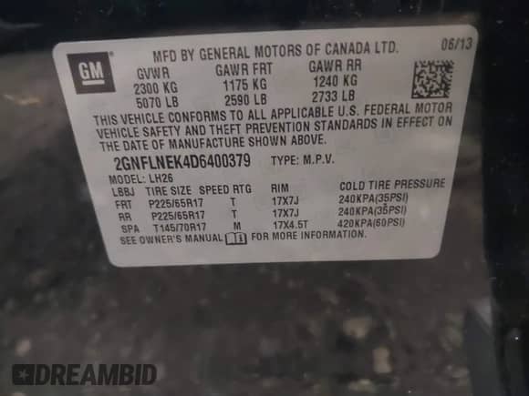 2013 Chevrolet Equinox LT z VIN 2GNFLNEK4D6400379, wystawiony jako IAAI lot #43294430 z przebiegiem 129 603 mil mil oraz . Historia ofert i sprzedaży dostępna na DreamBid. Obrazek 9.