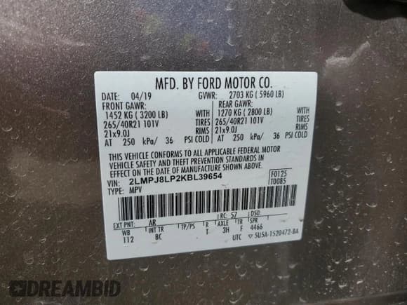 ✅ 2019 Lincoln Nautilus Reserve • VIN: 2LMPJ8LP2KBL39654 • Lot: 57976555. Listed on Copart with 67,503 mi. Free auction sales archive from the USA and detailed vehicle history report at DreamBid. Image 14.