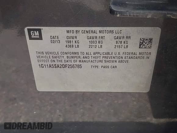 2013 Chevrolet Malibu LS z VIN 1G11A5SA2DF256785, wystawiony jako IAAI lot #42630945 z przebiegiem Nie podano mil oraz . Historia ofert i sprzedaży dostępna na DreamBid. Obrazek 9.