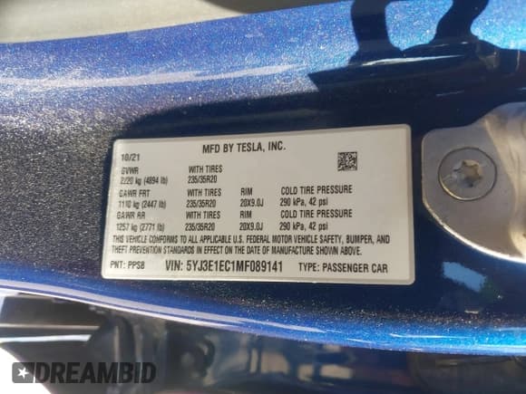 ✅ 2021 Tesla Model 3 Performance • VIN: 5YJ3E1EC1MF089141 • Лот: 43455313. Опубликован ранее на IAAI с пробегом Не указан. Бесплатный доступ к архиву аукционных продаж из США и подробный отчёт об истории автомобиля на DreamBid. Изображение 9.