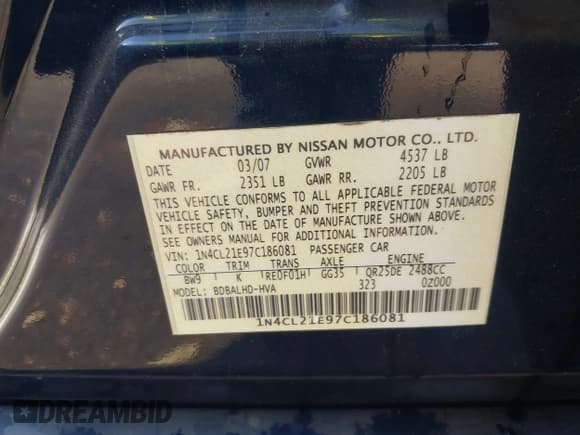 ✅ 2007 Nissan Altima Hybrid • VIN: 1N4CL21E97C186081 • Лот: 42923661. Опубликован ранее на IAAI с пробегом 227 781 миль. Бесплатный доступ к архиву аукционных продаж из США и подробный отчёт об истории автомобиля на DreamBid. Изображение 9.