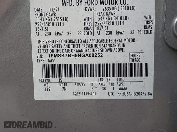 ✅ 2022 Ford Explorer • VIN: 1FMSK7BH9NGA08252 • Лот: 42012523. Опубликован ранее на IAAI с пробегом 122 293 миль. Бесплатный доступ к архиву аукционных продаж из США и подробный отчёт об истории автомобиля на DreamBid. Изображение 9.