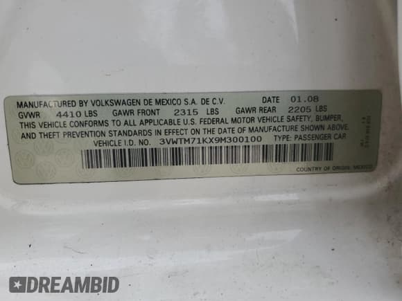 ✅ 2009 Volkswagen Jetta SE • VIN: 3VWTM71KX9M300100 • Lot: 86178805. Listed on Copart with 223,510 mi. Free auction sales archive from the USA and detailed vehicle history report at DreamBid. Image 13.