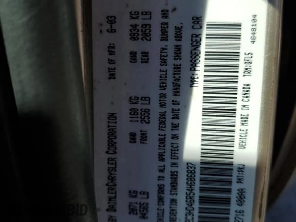 ✅ 2004 Chrysler Concorde LX • VIN: 2C3HD46R54H686837 • Lot: 76581124. Wystawiony na Copart z przebiegiem 94 881 mil. Bezpłatny archiwum sprzedaży aukcyjnych z USA i szczegółowy raport historii pojazdu na DreamBid. Zdjęcie 12.