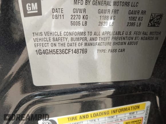 ✅ 2012 Buick LaCrosse Premium 3 • VIN: 1G4GH5E36CF148769 • Lot: 42827875. Listed on IAAI with 57,204 mi. Free auction sales archive from the USA and detailed vehicle history report at DreamBid. Image 9.