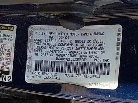 ✅ 2005 Toyota Corolla CE • VIN: 1NXBR32E05Z359000 • Lot: 43713479. Wystawiony na IAAI z przebiegiem Nie podano. Bezpłatny archiwum sprzedaży aukcyjnych z USA i szczegółowy raport historii pojazdu na DreamBid. Zdjęcie 9.