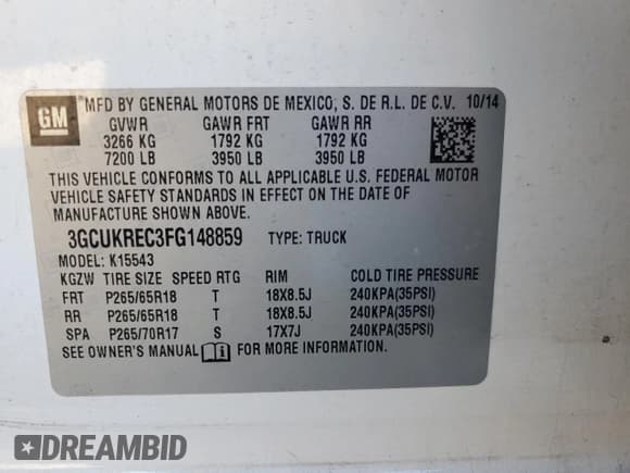 ✅ 2015 Chevrolet Silverado 1500 LT • VIN: 3GCUKREC3FG148859 • Lot: 91632325. Listed on Copart with 210,192 mi. Free auction sales archive from the USA and detailed vehicle history report at DreamBid. Image 12.